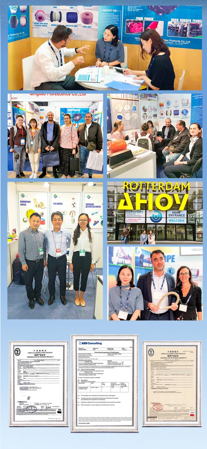 एबीएस अनुमोदित 12 स्ट्रैंड यूएचएमडब्ल्यूपीई रस्सी डबल ब्रैडेड पॉलिएस्टर कवर के साथ 32 मिमीx500 मीटर 10