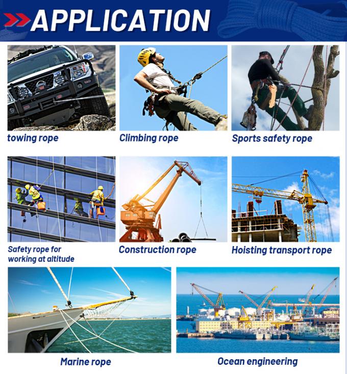 एबीएस अनुमोदित 12 स्ट्रैंड यूएचएमडब्ल्यूपीई रस्सी डबल ब्रैडेड पॉलिएस्टर कवर के साथ 32 मिमीx500 मीटर 9